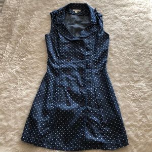 TCEC blue polka dot button up dress